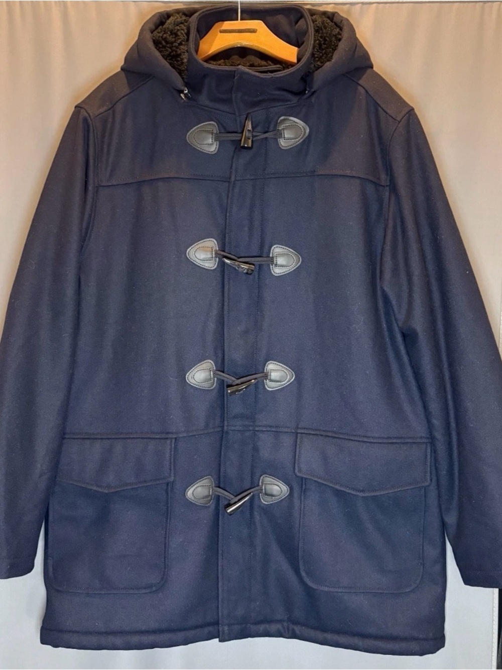 Banana Republic Navy Wool-Blend Hooded Pea Coat